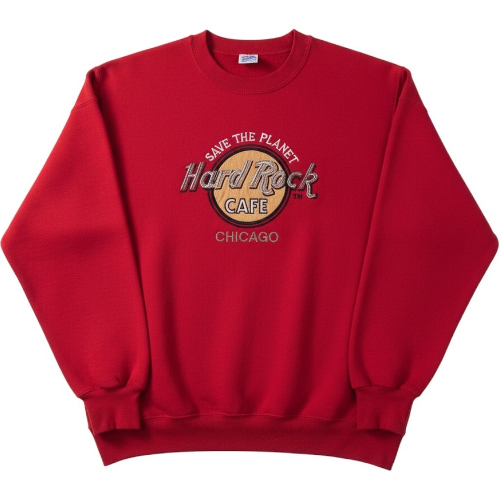 Vintage 90s Hard Rock Cafe Sweatshirt Mens XL Red Chicago Fleece Super Sweats